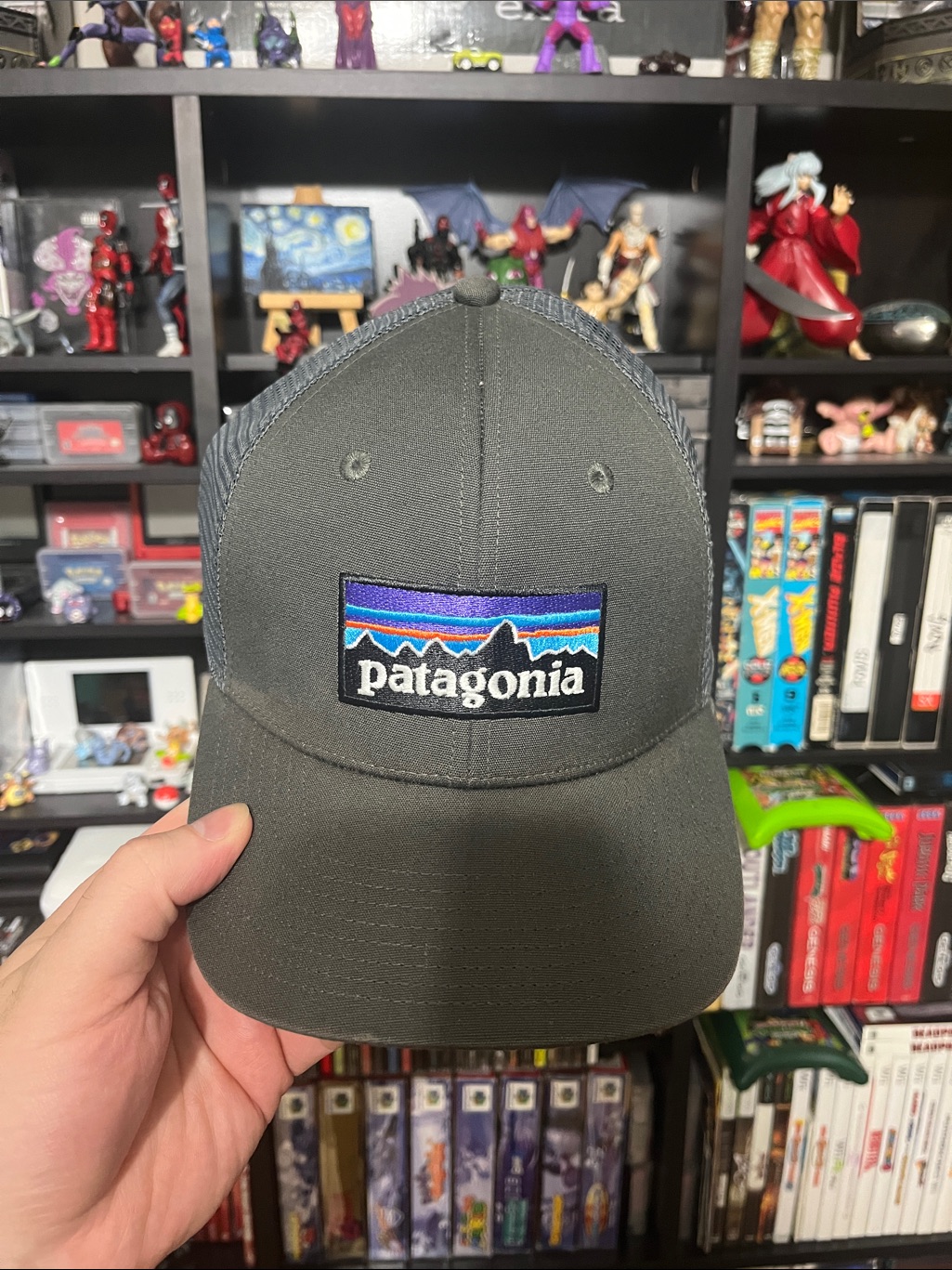 Patagonia Olive Green And Blue Mountain Patch Trucker Hat